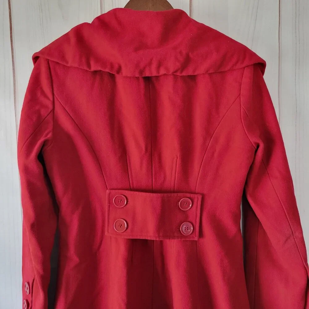 Express Pea Coat w/Leopard Interior, Wool Blend, Button Front, Women’s S, Red - Picture 5 of 9